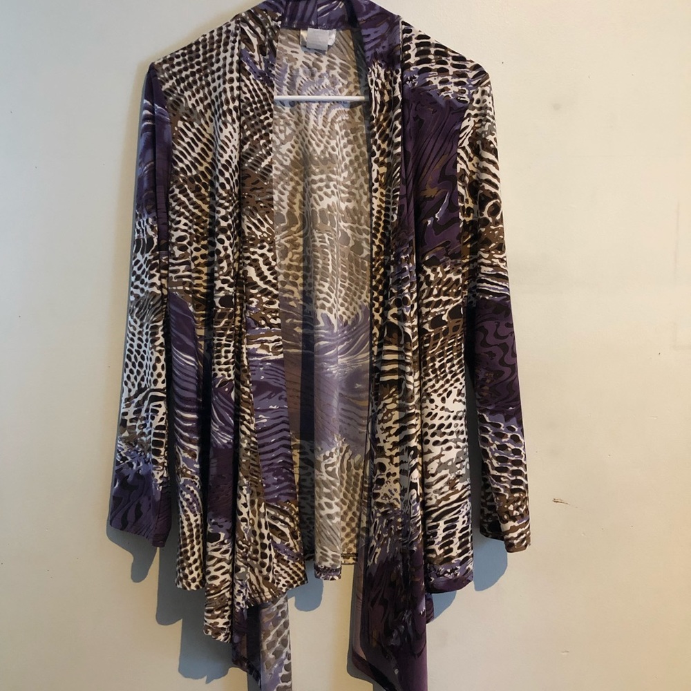 Caribe, long sleeve, multi color with leopard and plum colors, size M